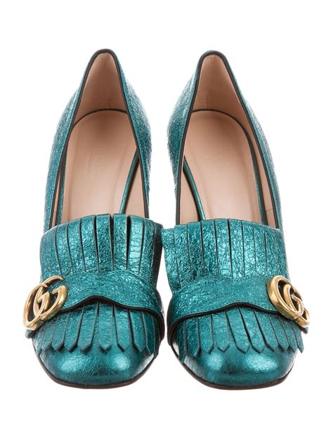 gucci marmont leather pump|Gucci Marmont fringe heels.